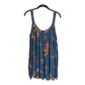 Torrid Top Womens 2 2X Blue Floral Crinkle Gauze Lace Trim Cold Shoulder Blouse